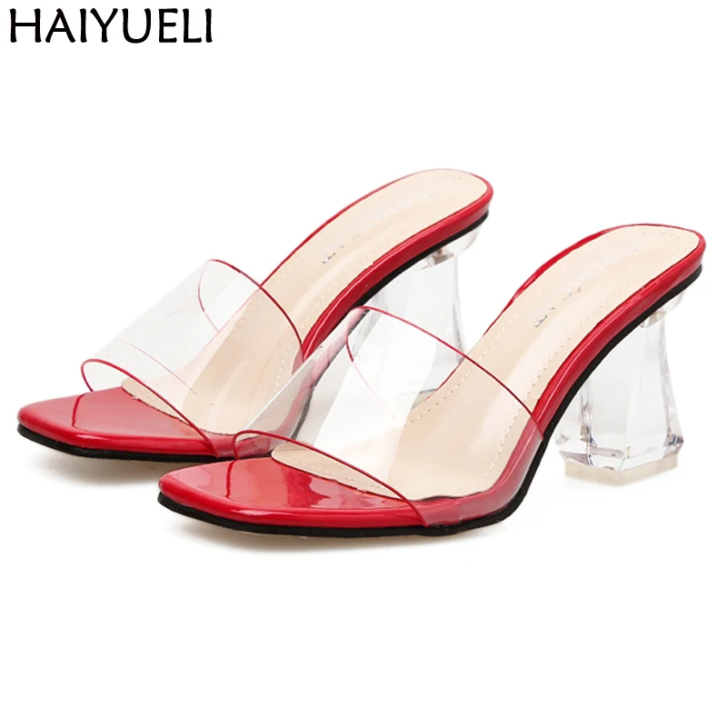 

Talon Transparent Chaussure 8.5cm Clear Heel Summer Women Casual Sandals Ladies Heels Sandals PVC Transparent Slippers Red Shoes