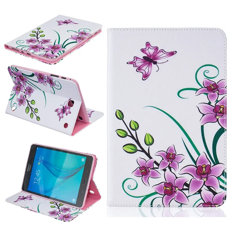 For Samsung Galaxy Tab A 8.0 SM-T355 T350 Case Kids Butterfly Flower Bear Cartoon Wallet  PU Leather Back Silicon Tablet Cover (57)