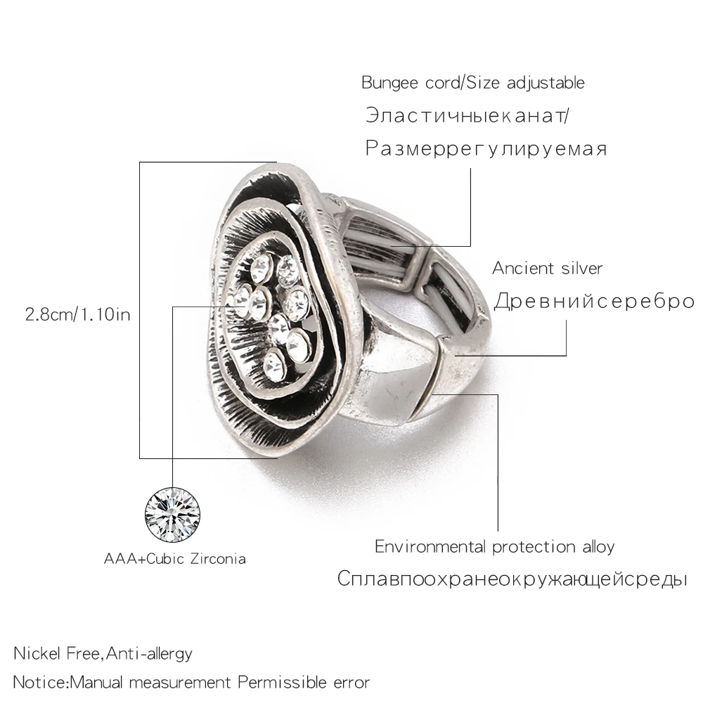 Винтажный античный серебряный кольцо для женщин один Размер Регулируемое цветочное кольцо кристалл Индивидуальные ювелирные изделия аксессуары свадебный подарок