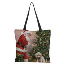 Сумка на плечо с принтом на заказ, Рождественская Складная многоразовая сумка из мешковины, сумка для покупок на Рождество, Повседневная разноцветная модель 43*43 см