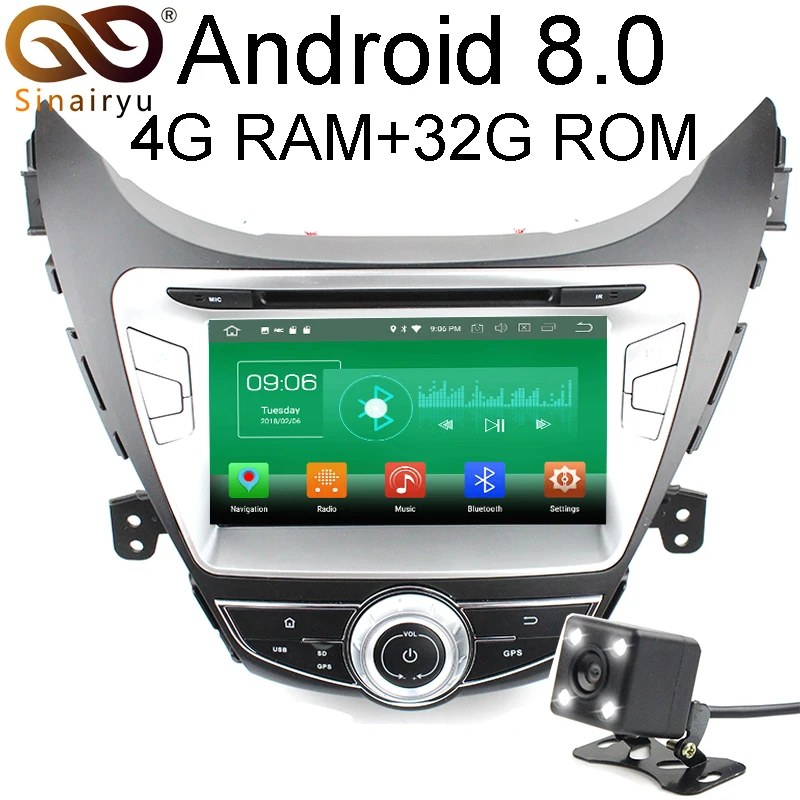 

Sinairyu 4G RAM Android 8.0 Car DVD For Hyundai Elantra Avante I35 2011 2012 2013 32G ROM Radio GPS Multimedia Player Head Unit