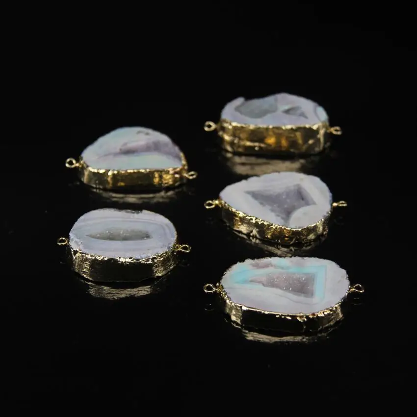 5 шт./лот разъем для плоской плиты Blue Drusy Agates Raw Druzy geode Freeform Slice самородок с золотыми