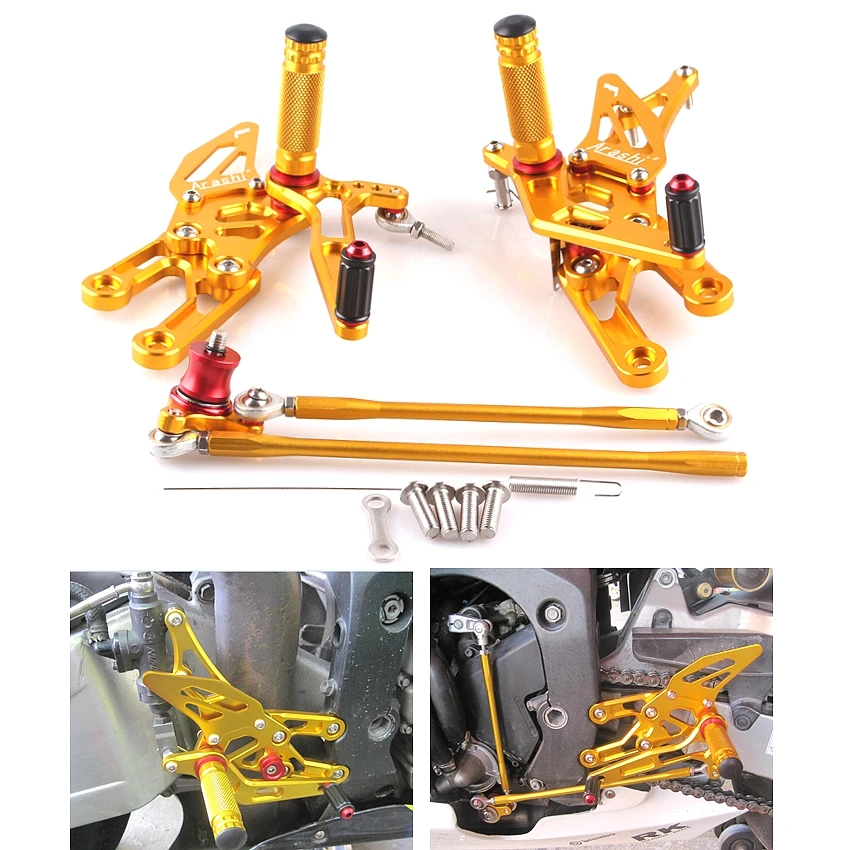 Adjustable Rearset Foot Pegs Motorcycle For Honda CBR600RR 2003-2006 CBR1000RR 2004-2007 CNC Aluminum Gold