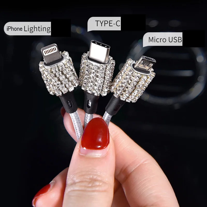 Алмазный Кристалл Двойной зарядное устройство USB линия Bling горный хрусталь автомобильного прикуривателя Универсальный кабель для передачи данных для iPhone Xiaomi huawei