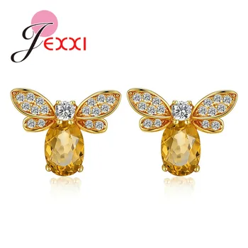 

High Quality New Fashion Bee Crystal Studs Earrings Gold Color Hot Selling Earrings For Women Jewelry Oorbellen Femme Earrings