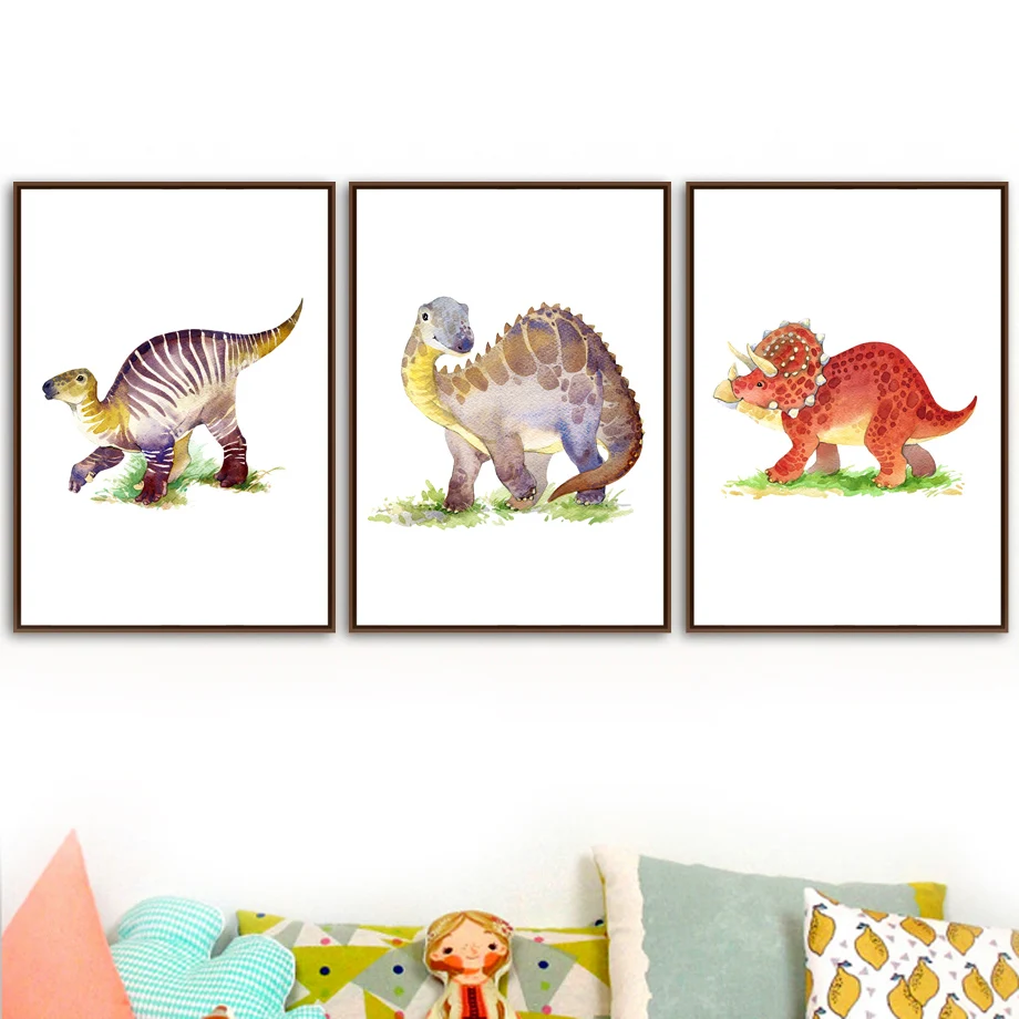 Динозавр T-Rex Трицератопс настенный художественный холст живопись скандинавские плакаты и принты животные принты настенные картины Дети Детская комната Декор