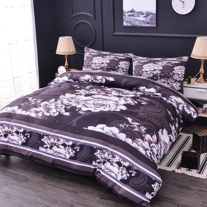 

ZEIMON Black And White 3pcs Home Textiles 3D Flowers Printing Pillowcase Duvet Cover Bedspread Polyester Bedclothes For Bedroom