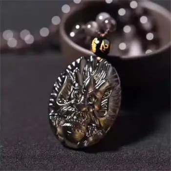 

Koraba Fine Jewelry Natural Black Obsidian Hand Carved Dragon Head Lucky Pendant Free Necklace Free Shipping