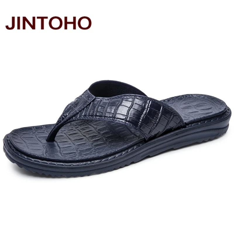 

JINTOHO 2018 Fashion Men Flip Flops Shoes Leather Male Slipper Fashion Designer Slides Summer Flip Flops Slippers Beach Shoes
