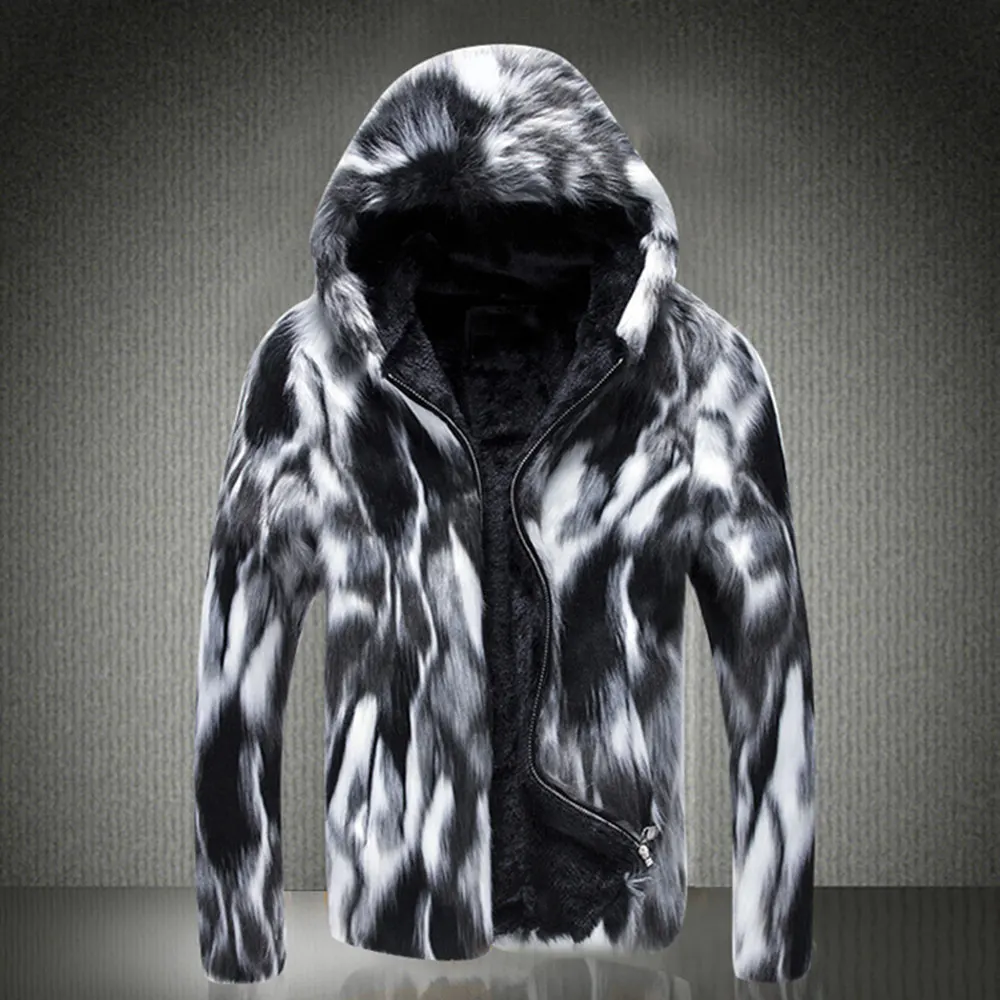 

2018 Fall winter faux fur coat men's wild personality thick fur Jacket Leather grass Male windbreaker Fox thick Plus Size rm