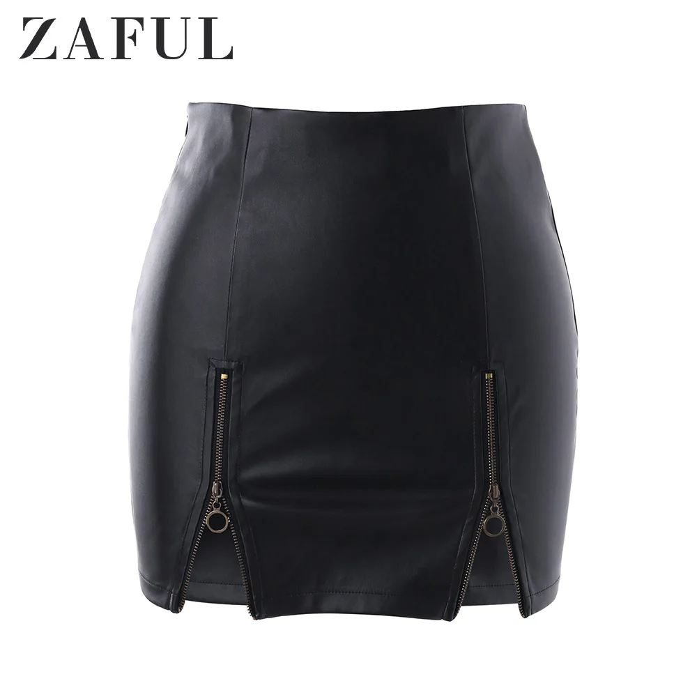 ZAFUL На застежке Искусственная Кожаная Юбка Женские Твердые Платье по фигуре Юбки