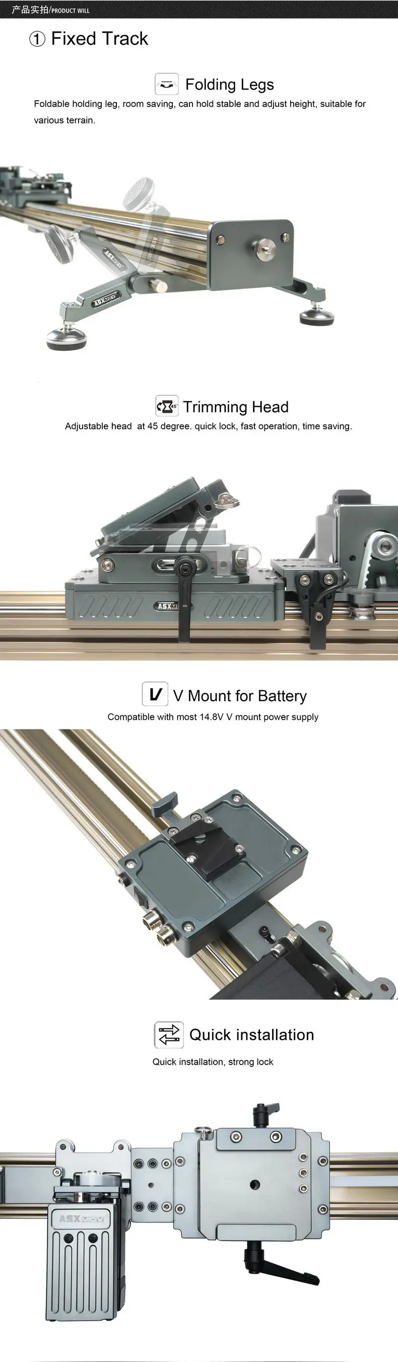 ASXMOV G3S CNC ползунок из алюминиевого сплава для фотосъемки и видеосъемки, слайдер для камеры с поворотной головкой и контроллером