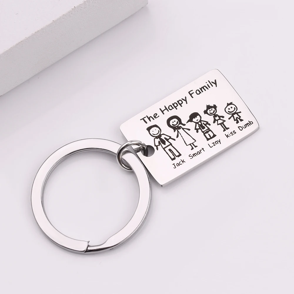 

Fashion Family Keychain Engraved The Happy Family Personalized Custom Family Name For Parents Family Member Gift Key Ring