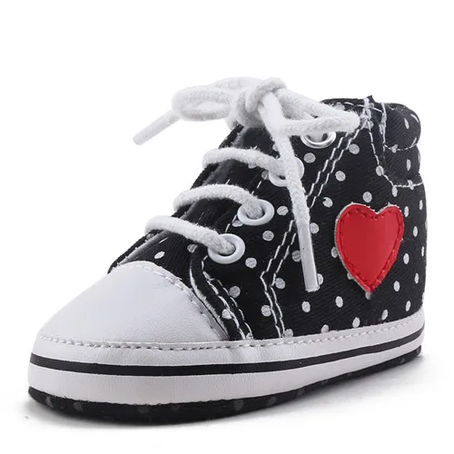 4 стиль любовь детская обувь с рисунком в хлопчатобумажная ткань в горошек на шнуровке малышей в форме сердца удобная мягкая подошва Prewalkers - Цвет: Black