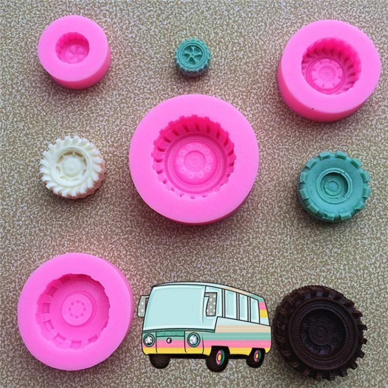 

4pcs/set Kitchen Baking Sugarcraft Decorating Mould Silicone Mold Tires Wheel Cartoon Fondant Cake Molds Chocolate Mould
