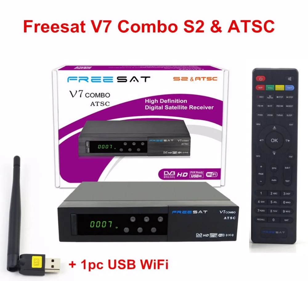 2pcs Freesat V7 Combo ATSC North America DVB-S2 Satelite receiver Support powervu cccam biss for Mexico Canada US+USB WiFi