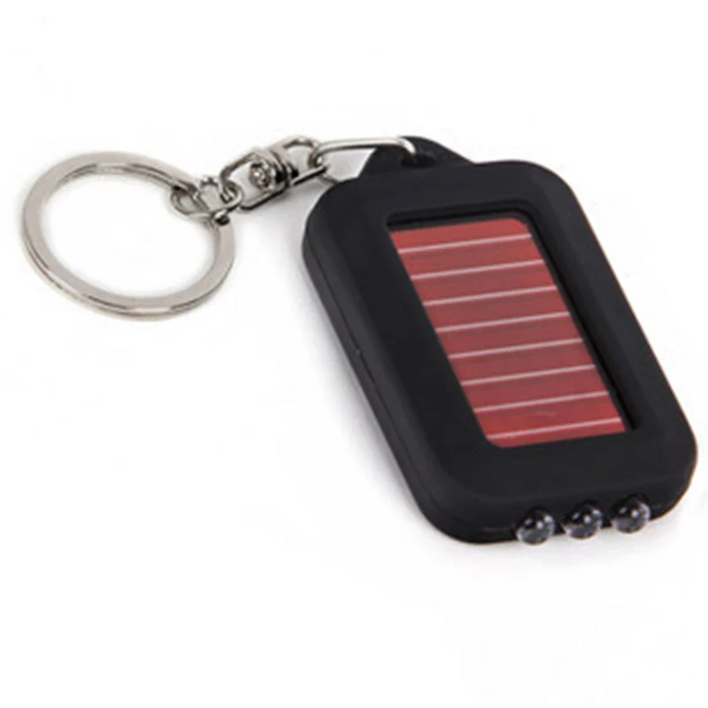 

Black 3 LED Nightlight + keychain Ring Holder Solar Power rechargeable emergency Flashlight Light Lamp for Hiking travel camping