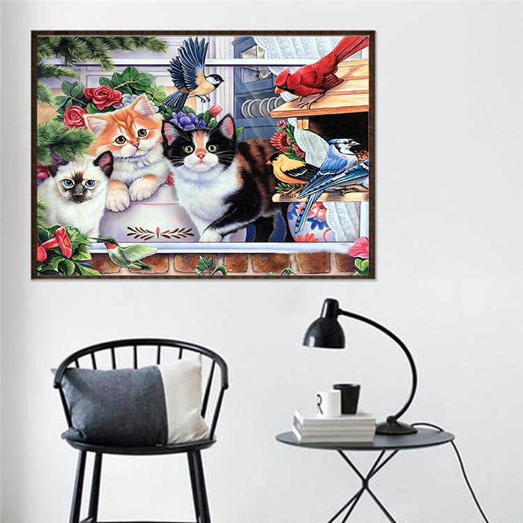 

Needlework diamond Rhinestone 5D DIY Diamond Painting Cat on the table Embroidery Patterns Cross Stitch Mosaic Home decor