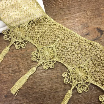 

2yard 13cm Gold Embroidered Lace Trim Applique Embroidery Lantern Tassel Dentelle Lace Ribbon Sewing Accessories Encaje TR0020