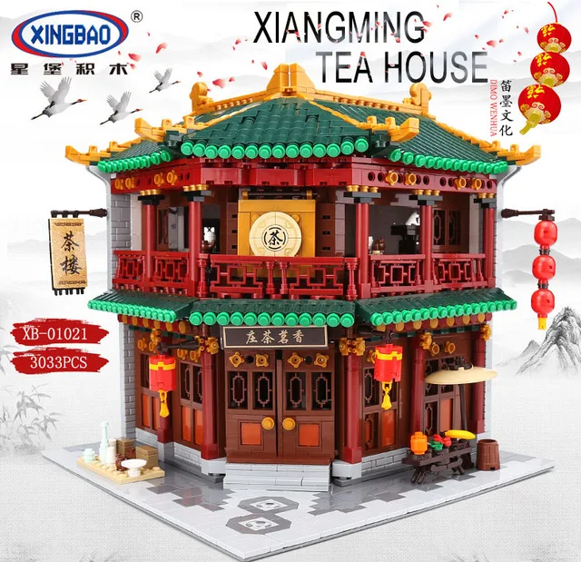 

IN STOCK DHL XINGBAO 01021 3033pcs Chinese Building Series The Toon Tea House Set Building Blocks Bricks Kid Toys Model Birthday