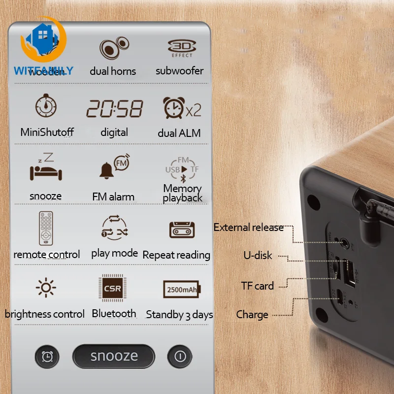 Цифровой деревянный Bluetooth Будильник FM радио Светодиодный дисплей Despertador электронный современный сабвуфер часы настольные украшения дома