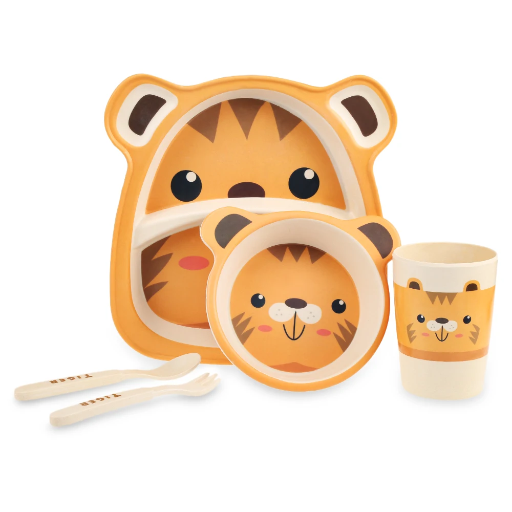 5pcs/Set 100% Bamboo Children Tableware Set Baby Kids Plate Creative Animal Cartoon Pattern Plate Bowl Cup Fork Dinnerware Gift 5pcs/Set 100% Bamboo Children Tableware Set Baby Kids Plate Creative Animal Cartoon Pattern Plate Bowl Cup Fork Dinnerware Gift