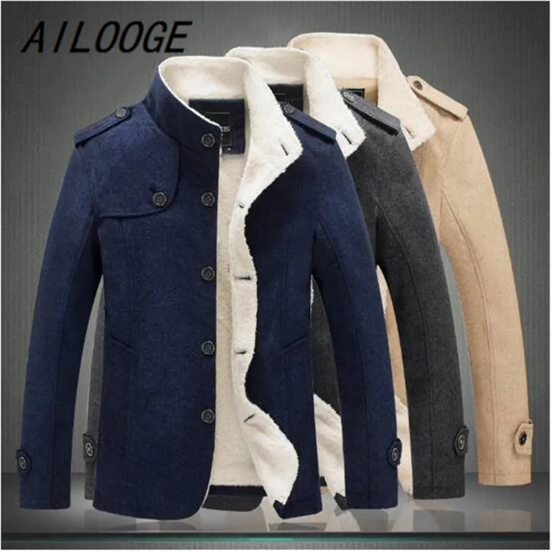 AILOOGE New Men Wool Blend Fashion Winter Jacket Men Fleece Lined Thick Overcoat Male Wool Coat Peacoat Outerwear AILOOGE New Men Wool Blend Fashion Winter Jacket Men Fleece Lined Thick Overcoat Male Wool Coat Peacoat Outerwear
