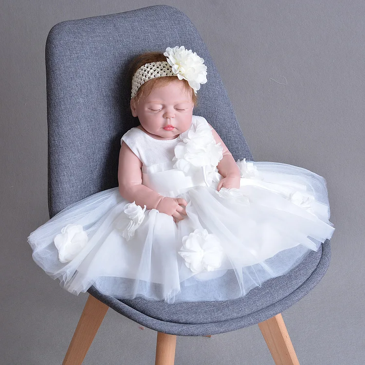 

Real baby dolls reborn 22"55cm full silicone reborn baby dolls newborn girl white dress princess doll bebe gift reborn bonecas