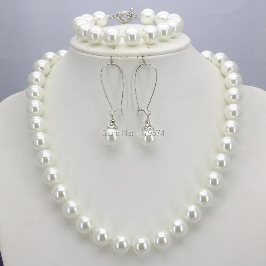 Новое поступление рождественские подарки для женщин и девочек 10 мм белые круглые жемчужные бусы ожерелье браслет серьги наборы ювелирных изделий дизайн