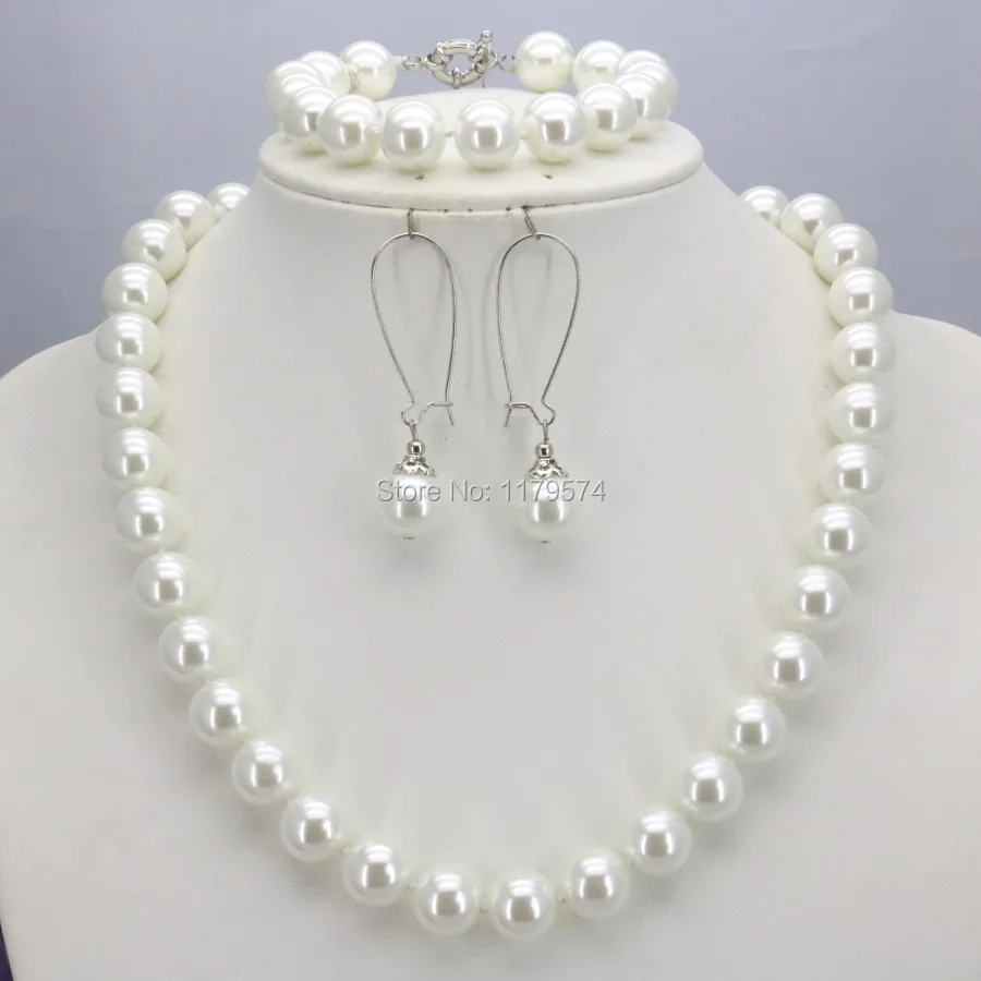 Женский набор украшений из ожерелья браслета сережек и жемчуга 10 мм|set jewelry|necklaces