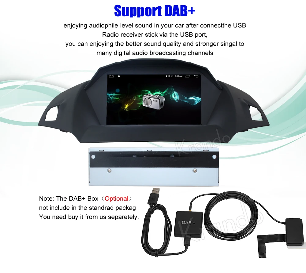 Discount Krando 9" Android 9.0 car dvd player navigation multimedia system for Ford Kuga 2013-2016 audio radio gps WIFI 3G DAB+ 10