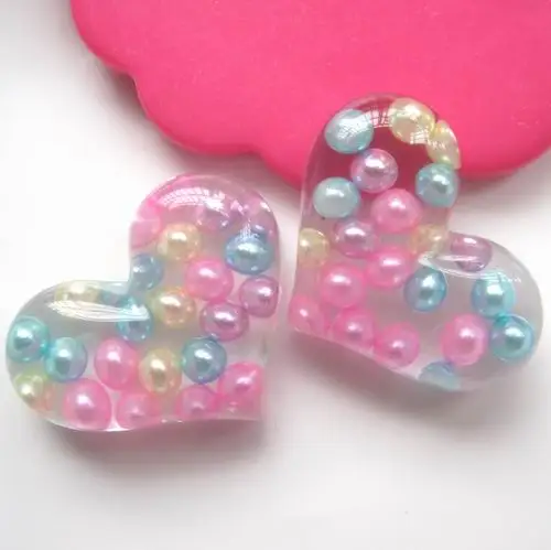 

10pcs/Lot Hot Sale DIY heart Resin Mix 10 Design Flat back Cute Botoes De Resina Cora Heart Shape DIY Resin For Phone Decoration