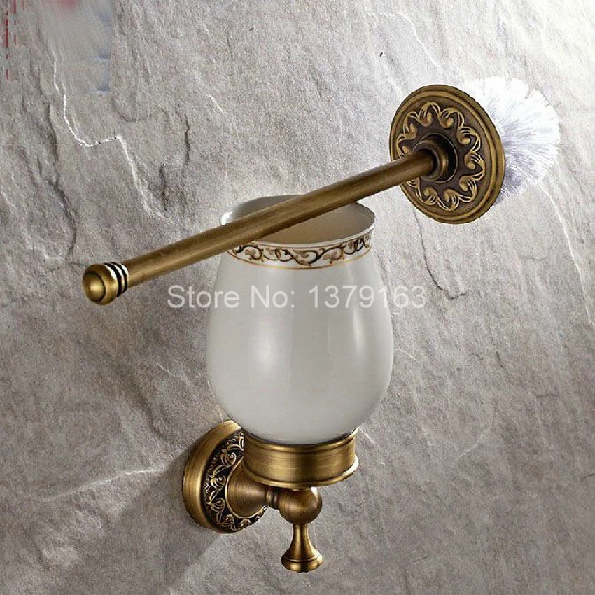 Retro Bathroom Antique Brass Wall Mounted Ceramics Cup Toilet Cleaning Brush Retro Bathroom Antique Brass Wall Mounted Ceramics Cup Toilet Cleaning Brush