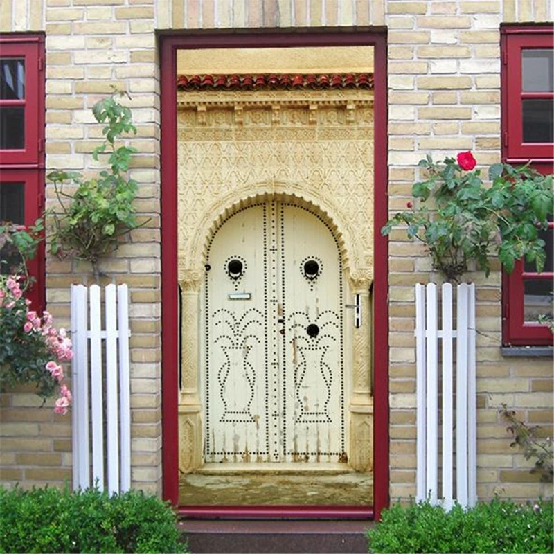 3D двери Стикеры s Чехии Florals ПВХ самоклеющиеся дома украшения 3D стены Стикеры для дверей обои для Гостиная спальни