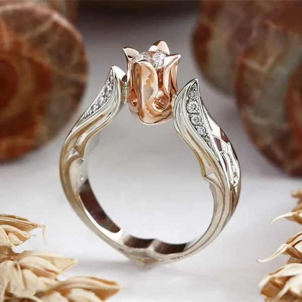 Элегантные инкрустированные AAA циркония розы принцесса кольца роскошный шик вечерние Обручальные кольца для женщин ювелирные изделия подарок