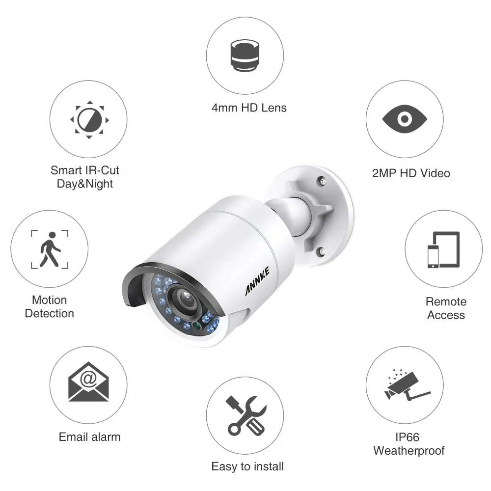 Камера видеонаблюдения ANNKE 4 шт. 2 МП HD POE IP 30 м ночное видение защита от непогоды HIK
