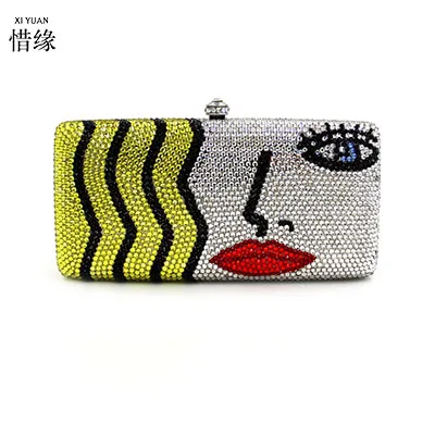 XIYUAN Human Face Rhinestone Clutch Purse Evening Bags for Women Handbag Formal Party Cocktail Crystal Bag Handbags | Багаж и сумки
