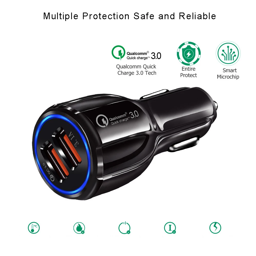 

3.1A Car Micro USB Charger for Xiaomi A1 A2 Mi 8 6 5 5s QC 3.0 Quick Charge 3.0 Mobile Phone Charger 2 Port USB Fast Car Charger