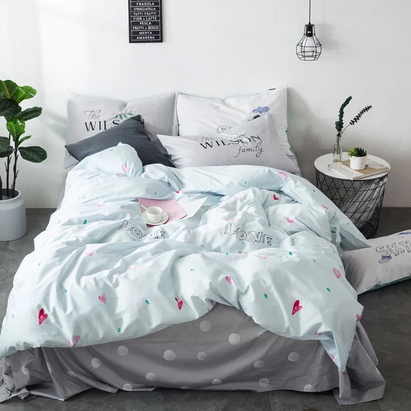 

100% high quality brief heart love style princess bedding set cartoon pillows case bedsheet linen duvet cover sets