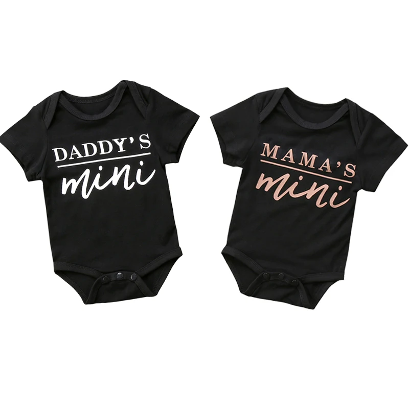 

0-18M Newborn Infant Baby Girl Clothes Daddy's Mama's Mini Short Sleeve Letter Print Cotton Baby Bodysuit Jumpsuit Clothing