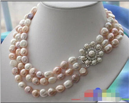 

A 3ROW 13MM multi color BAROQUE FRESHWATER CULTURED PEARL NECKLACE p1949