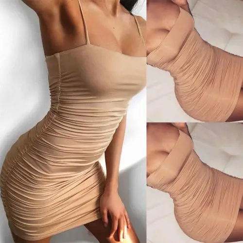 

Fashion Women Sleeveless Bodycon Casual Party Mini Club Dress Solid Strapless Ruched Dresses