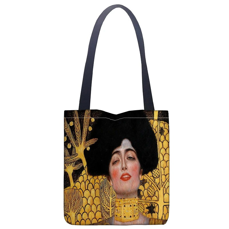 Bolso de lona estampado de Gustav Klimt para mujer, bolsa de compras bolso de estudiante, personalizado, tu imagen, nuevo|Bolsos de doble asa| - AliExpress
