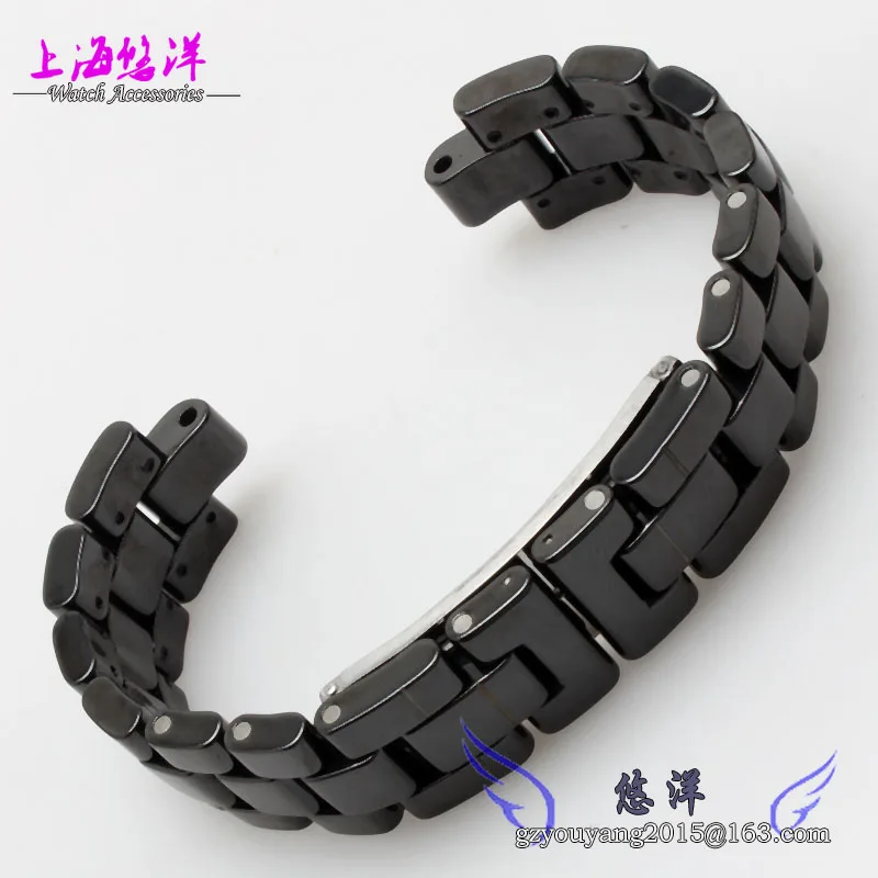 Black 6mm 7 5mm Ceramic Watch Band With Stainless Steel Buckle For Tiss J12