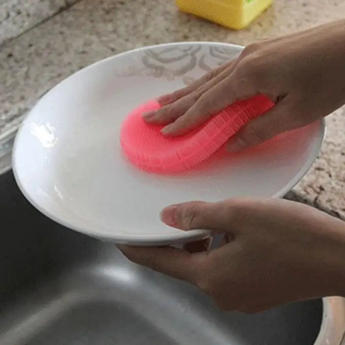 Практичная посудомоечная губка для мытья, скребок Силиконовые мягкие чистящие салфетки для антибактериальные кисти инструмента Кухня поставки E2S