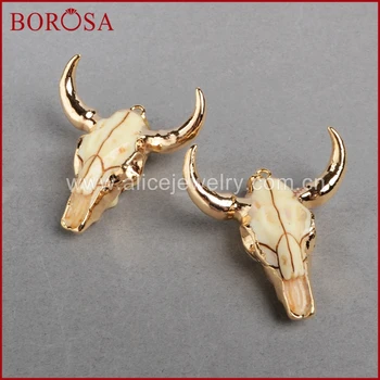 

BOROSA 5pcs Longhorn Resin Horn Cattle Pendants,High Quality Gold Color Bull Cattle Pendant Jewelry for DIY Necklace G0842