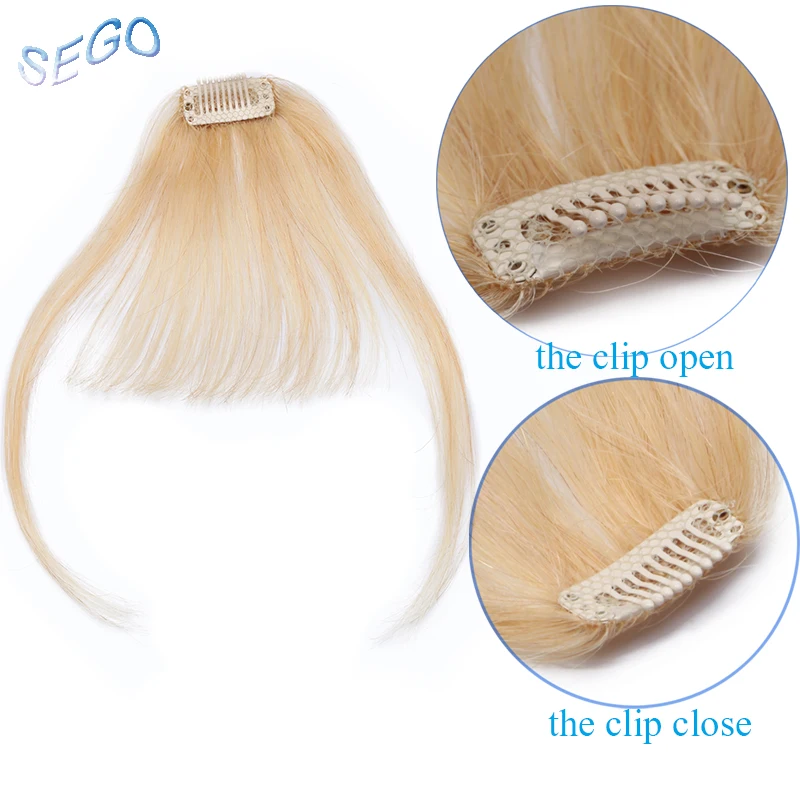SEGO Straight Pure Color Blunt Air Bangs Two Side Bangs Front Hair Fringes Clip in Non-Remy Human Hair Neat Women Fringes 3g