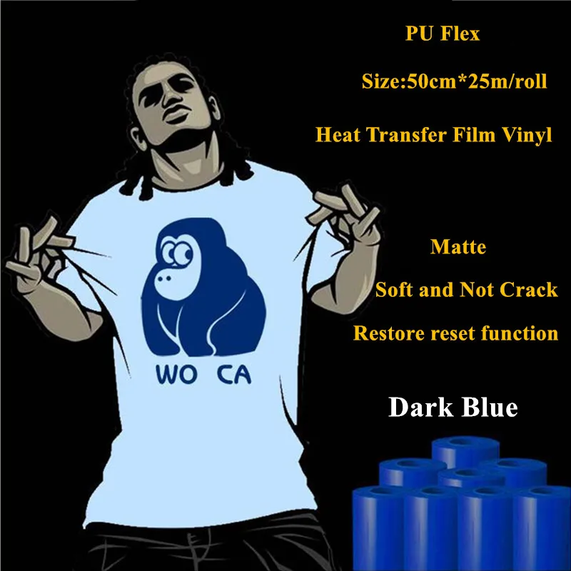 

PU Flex heat transfer vinyl for clothing Matte Dark Blue thermel press film for t shirt heat transfer film vinyl 50cm*25m/roll