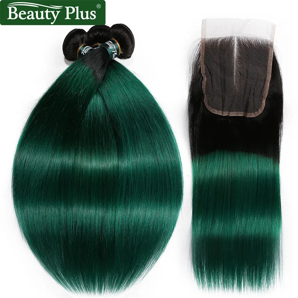 

Green Ombre Hair Bundles With Closure Beauty Plus Non Remy Pre Colored Turquoise Teal Straight Human Hair Weave And Lace Closure
