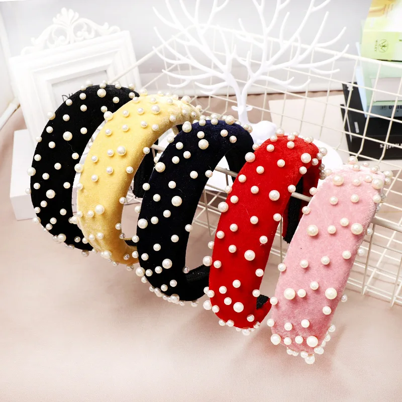 

Thick Velvet Women Headband Hair Accessories Head Band Fashion Headwear Imitiation Pearl Hairbands For Women